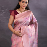 Pastel Rose Pink Banarasi Silk Saree With Meenakari Jaal