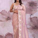 Soft Pink Soft Tissue Georgette Saree With Sequins Work