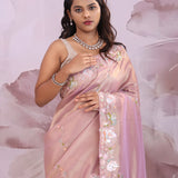 Soft Pink Soft Tissue Georgette Saree With Sequins Work