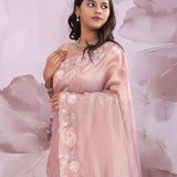 Soft Pink Soft Tissue Georgette Saree With Sequins Work