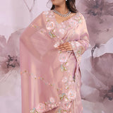 Soft Pink Soft Tissue Georgette Saree With Sequins Work