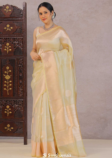<img> Dark Cream Tissue Banarasi Saree With Gold Zari