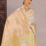 Dark Cream Tissue Banarasi Saree With Gold Zari