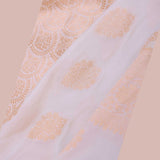 White Banarasi Silk Saree With Gold Zari Border