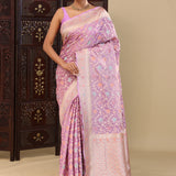 Lavender Banarasi Tissue Saree With Meenakari Design