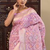 Lavender Banarasi Tissue Saree With Meenakari Design