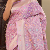 Lavender Banarasi Tissue Saree With Meenakari Design