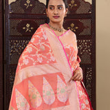Dark Peach Banarasi Tissue Saree With Meenakari Design