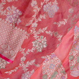 Dark Peach Banarasi Tissue Saree With Meenakari Design