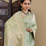 Pastel Mint Green Banarasi Silk Saree With Meenakari Jaal