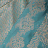 Medium Turquoise Banarasi Silk Saree With Floral Jaal