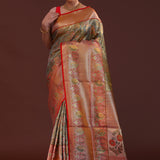 Mahendi Green Kanjivaram Tissue Saree With Contrast Border