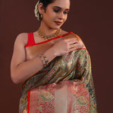 Mahendi Green Kanjivaram Tissue Saree With Contrast Border
