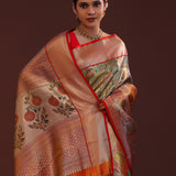 Mahendi Green Kanjivaram Tissue Saree With Contrast Border