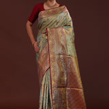 Mint Candy Green Kanjivaram Tissue Saree With Contrast Border