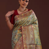 Mint Candy Green Kanjivaram Tissue Saree With Contrast Border