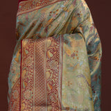 Mint Candy Green Kanjivaram Tissue Saree With Contrast Border