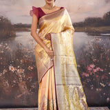 Golden Kanjivaram Silk Saree With Stripes