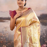 Golden Kanjivaram Silk Saree With Stripes