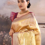 Golden Kanjivaram Silk Saree With Stripes