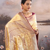 Golden Kanjivaram Silk Saree With Stripes