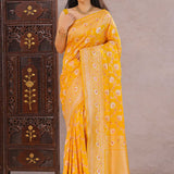 Orange Yellow Banarasi Silk Saree With Meenakari Design