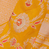 Orange Yellow Banarasi Silk Saree With Meenakari Design