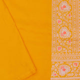 Orange Yellow Banarasi Silk Saree With Meenakari Design