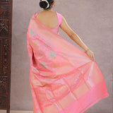 Watermelon Pink Banarasi Silk Saree With Meenakari Design