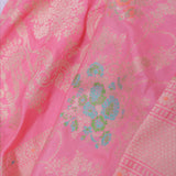 Watermelon Pink Banarasi Silk Saree With Meenakari Design