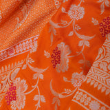 Vibrant Orange Banarasi Silk Saree With Floral Jaal