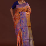 Orange Kanjivaram Tissue Saree With Floral Jaal