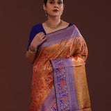Orange Kanjivaram Tissue Saree With Floral Jaal