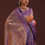 Orange Kanjivaram Tissue Saree With Floral Jaal