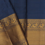 Rhino Tealish Blue Kanjivaram Silk Saree With Checks Pattern