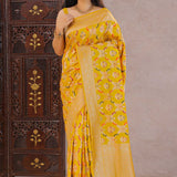 Cyber Yellow Banarasi Silk Saree With Meenakari Design
