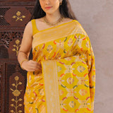 Cyber Yellow Banarasi Silk Saree With Meenakari Design