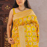 Cyber Yellow Banarasi Silk Saree With Meenakari Design