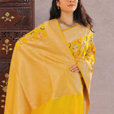 Cyber Yellow Banarasi Silk Saree With Meenakari Design