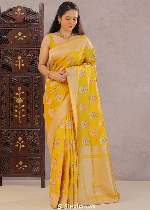 <img> Vibrant Yellow Banarasi Silk Saree With Meenakari Butti'S