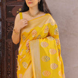 Vibrant Yellow Banarasi Silk Saree With Meenakari Butti'S