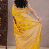 Vibrant Yellow Banarasi Silk Saree With Meenakari Butti'S