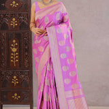 Orchid Purple Banarasi Silk Saree With Meenakari Butti'S