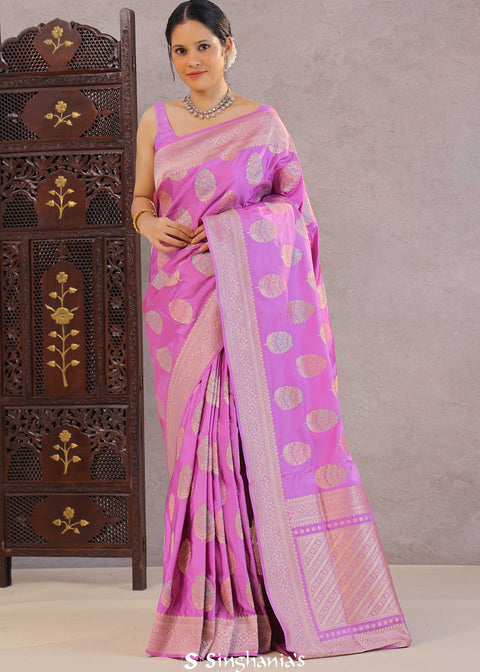 <img> Orchid Purple Banarasi Silk Saree With Meenakari Butti'S