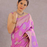 Orchid Purple Banarasi Silk Saree With Meenakari Butti'S