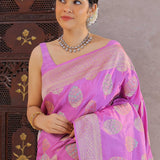 Orchid Purple Banarasi Silk Saree With Meenakari Butti'S