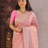 Dusty Pink Banarasi Silk Saree With Scallop Design