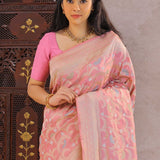 Dusty Pink Banarasi Silk Saree With Scallop Design