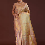 Dark Taupe Kanjivaram Tissue Saree With Floral Design