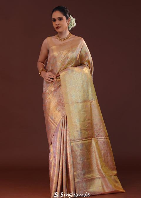 <img> Dark Taupe Kanjivaram Tissue Saree With Floral Design